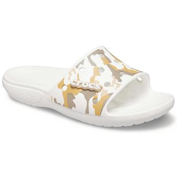 Crocs Classic Printed Camo Slide Men's Sandals White | Australia 1218CTVE